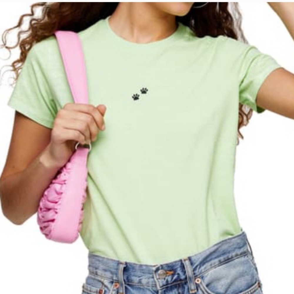 Topshop Pale Green Paw Print Tee